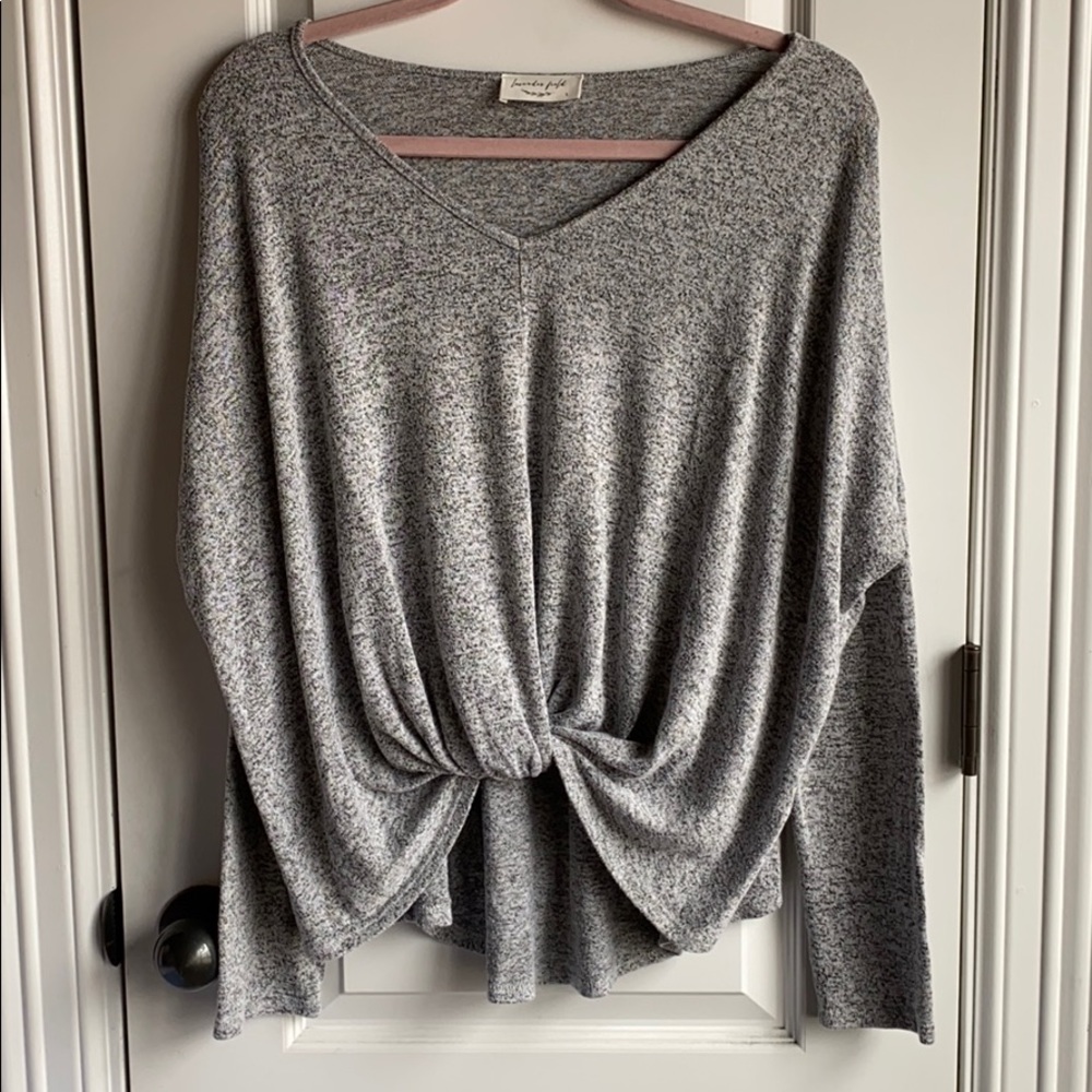 lavender field Gray V-Neck Twist-Front Sweater